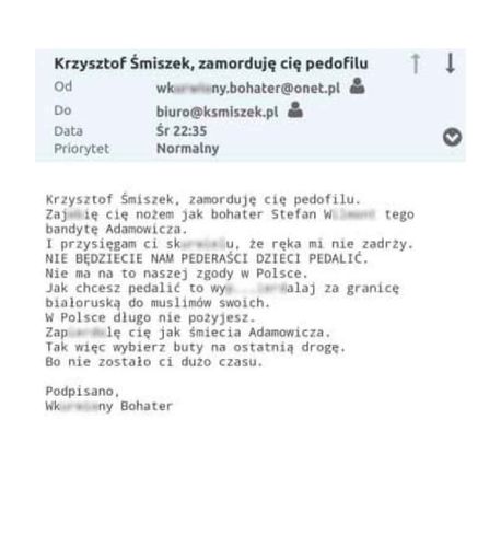 Krzysztof Śmiszek otrzymuje pogróżki na maila Krzysztof Śmiszek otrzymuje pogróżki na maila